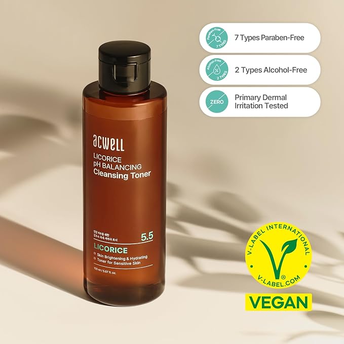 ACWELL Licorice pH Balancing Korean Toner for Cleansing 10.14 fl.oz. - Alcohol-Free PH5.5 Hydrating Facial Astringent - Skin Clarifying & Hydration Boosting Toner