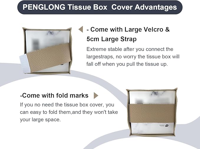 PENGLONG Tissue Box Cover 5X5X5'' PU Leather Tissue Holder Square Tissue Cube Box Organizer for Bathroom Vanity Countertop, Car, Night Stands, Office, Home, Kitchen (2Pack, Wood Apricot)