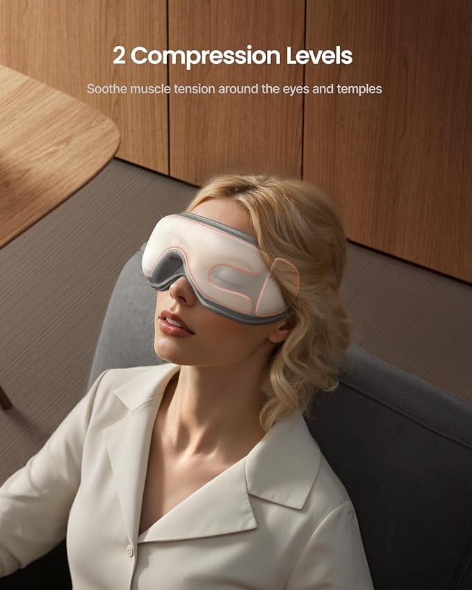RENPHO Eye Massager with Heat, FSA Eligible HSA,Gifts for Men,Women,Eyeris 1 Eye Massager with Remote, Sleep Mask for Relieves Head Tension, Soothe & Refresh, Enhance Rest, White