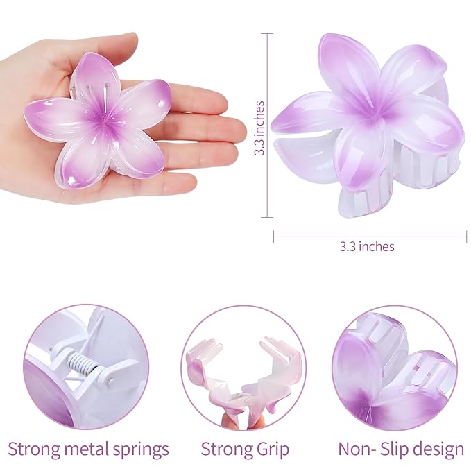 Sisiaipu Flower Hair Clips for Women 6 Pcs Hawaiian Large Claw Clips Plumeria Medium Hair Claw Clips for Thick Thin Hair Hibiscus Tropical Beach Hair Accessories for Women Girls and Girls -Petal