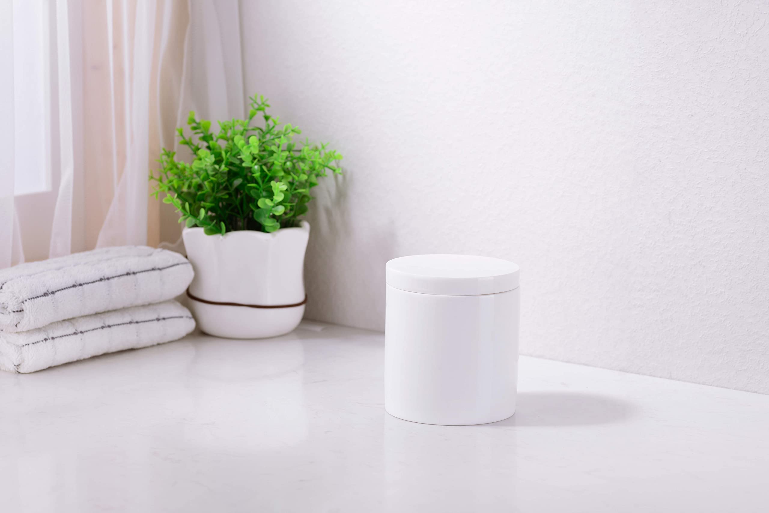 Rzoeox Cotton Swab Holder with Lid, White Qtip Holder Bathroom, Resin Cotton Ball Canister Jar Cosmetics Makeup Countertop Organizer Containers Canister Apothecary Jar