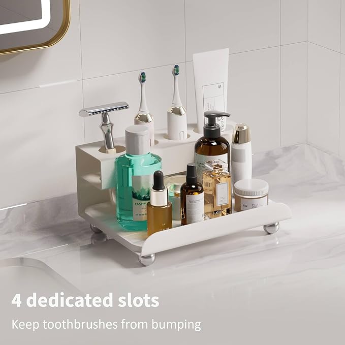 YOOLENS Quick Dry Electric Toothbrush Holder 4 Slots Metal Bathroom Counter Organizer for Toothpaste Razor Mouthwash, White