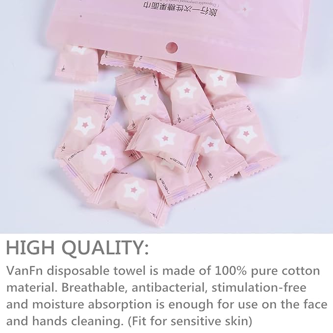 VanFn Disposable Mini Compressed Towel, 100 Count, Pure Cotton Material, Skin-Friendly, Portable, Easy to Use, Ideal for Travel, Home, Outdoor Activities
