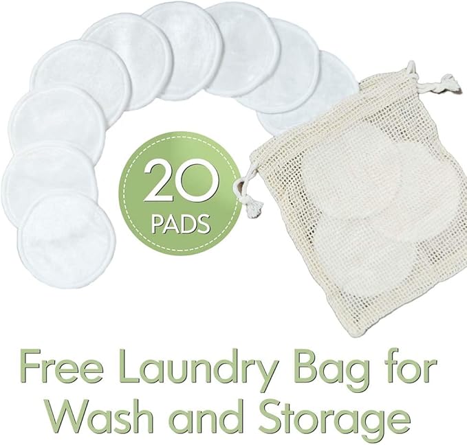 Sopurrrdy 28 Pack Reusable Makeup Remover Face Pads with Laundry Bag Washable Soft and Comfortable Cleaning Face Skin,Washable Bamboo Cotton Rounds White