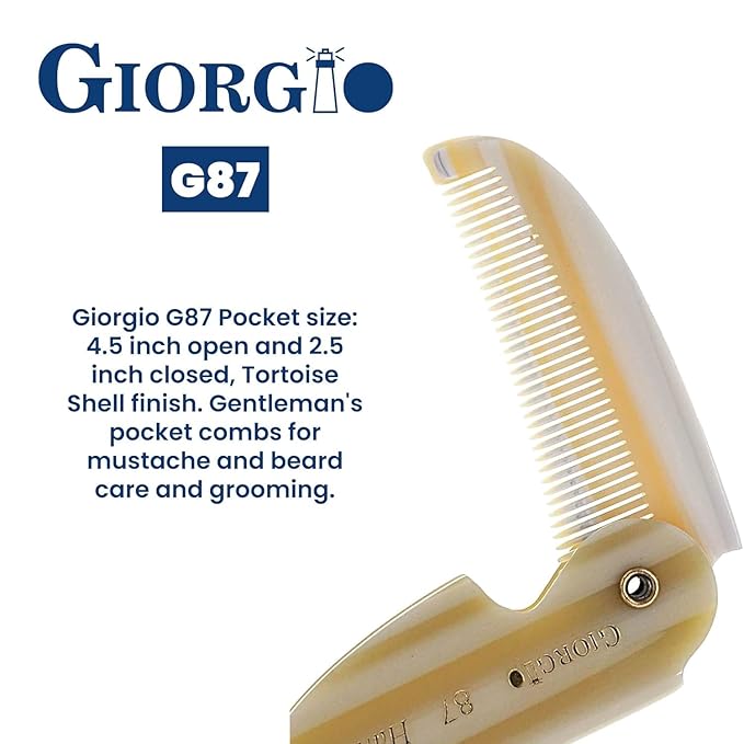 Giorgio G87 IVY 4.5 Inch Folding Mustache and Beard Comb, Small Pocket Comb for Men Everyday Grooming and Hair Care. Handmade, Saw-cut and Hand Polished Styling Men's Folding Combs. 2 Pack, Ivory