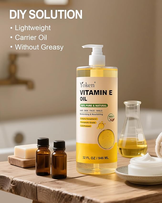 Yoken Vitamin E Oil for Skin 32 Oz Bulk Cold Pressed DIY Body oils for Face