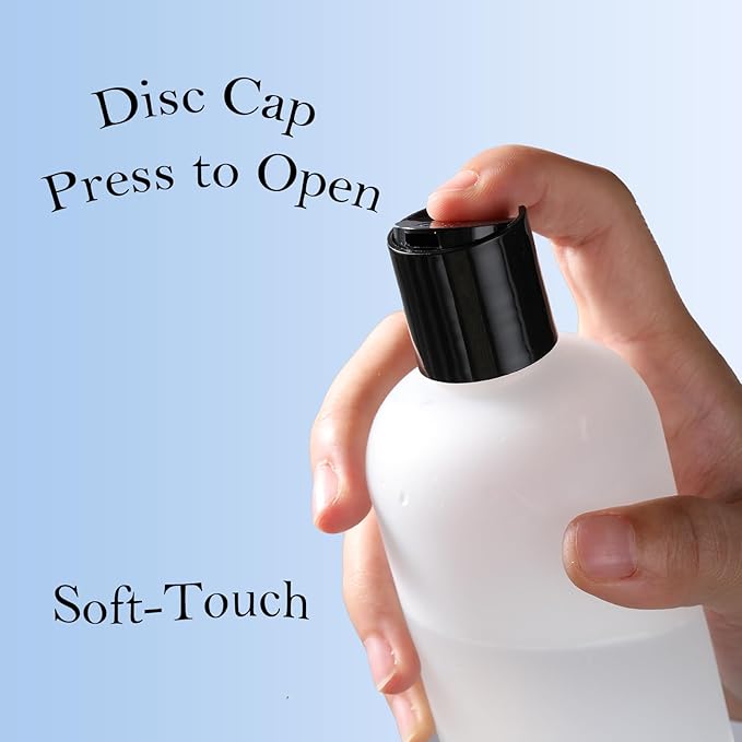 Geartrust 10 oz Small Plastic Bottles with Disc Caps, Empty Shampoo Bottle, Leak Proof Travel Bottles for Toiletries,Conditioner,Lotions,Cream, Dish Soap,BPA Free, Pack of 2