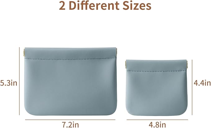 MEIBOOCH 2 Pack Small Makeup Bag for Women, New Organosilicon Super Fiber PU Leather Mini Cosmetic Bag for Travel, Coin Purse Organizer Storage Pouch (No Phrase Printed, Blue)
