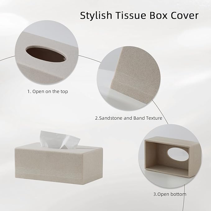 Haocoott Tissue Box Cover Rectangle, Sandstone Look, Simple Stripe, Beige