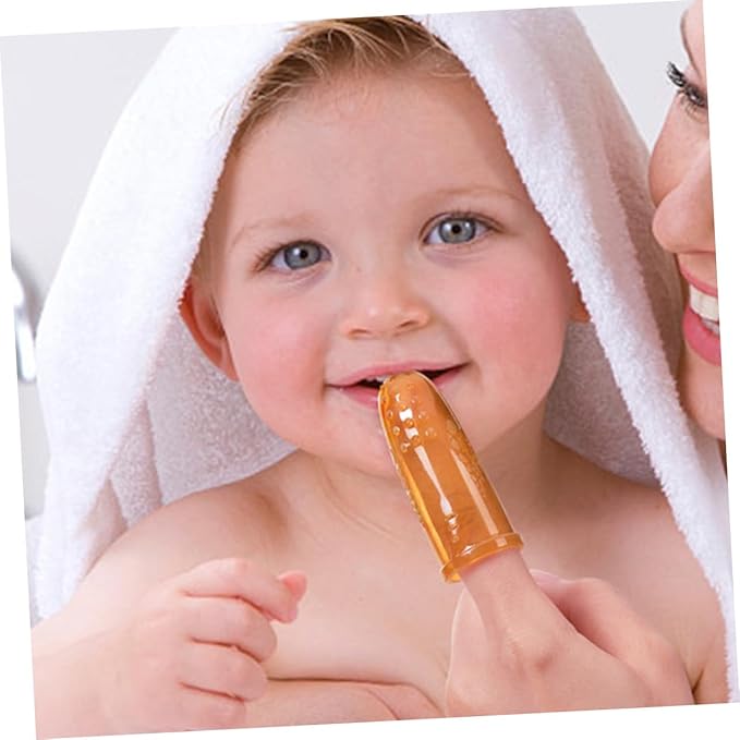 HAKIDZEL Silicone Finger Toothbrush for Oral Cleaning Brush with Double-Sided Design and Gum Massage Bumps Grip Teething Brush for Healthy Gums and Travel Storage