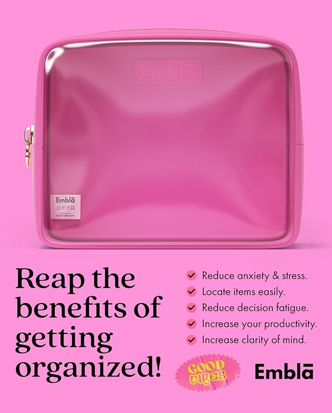 Embla Clear Large Makeup Bag Cute Big Make Up Nylon Pouches Travel Bathroom Bags for Toiletries XL Cosmetic Pouch for Women Girls Extra Large Zipper Toiletry Skincare Organizer Hot Pink