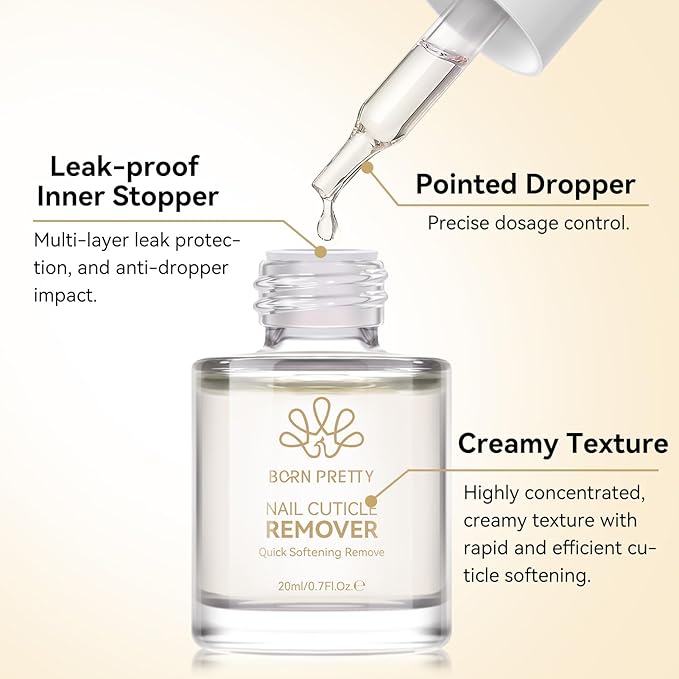 Born Pretty Cuticle Remover,20ML Professional Cuticle Softener & Remover for Hand,Foot & Nail Care,Nourishing & Moisturizing Dry Cuticles,Salon Quality Manicure & Pedicure Supplies