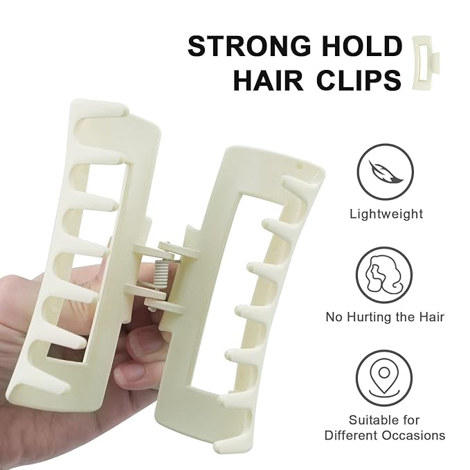 Large Banana Hair Claw Clips - Strong Hold for Thick, All Hair Types, Women and Girls (Beige 1, Hair Clips Style)