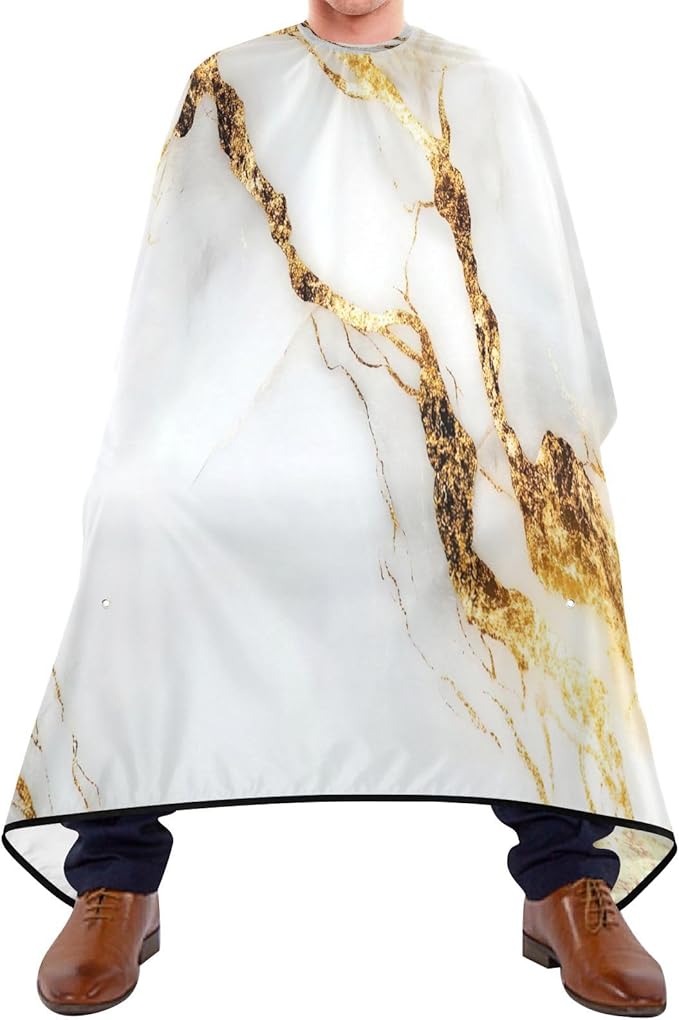 YEGAME White Gold Marble Professional Barber Cape with Adjustable Neckline, Waterproof Hairdressing Salon Cape for Men Women Kids - 65" x 55" Beard Apron Shaving Kits for Salon and Home Use
