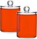Orange Red Qtip Holder Organizer Dispenser Cotton Swabs Cans Plastic Jars with Lid Set 2 Pack Bathroom Storage Canister for Cotton Ball Floss Cotton Pads
