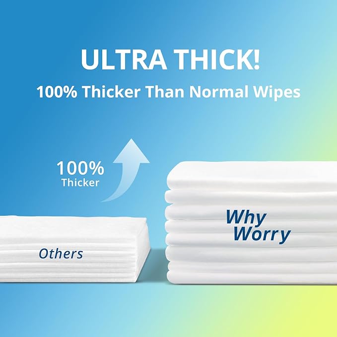 WhyWorry Bathing Wipes for Adults Rinse Free, 8" x 12" Unscented, 100 Count