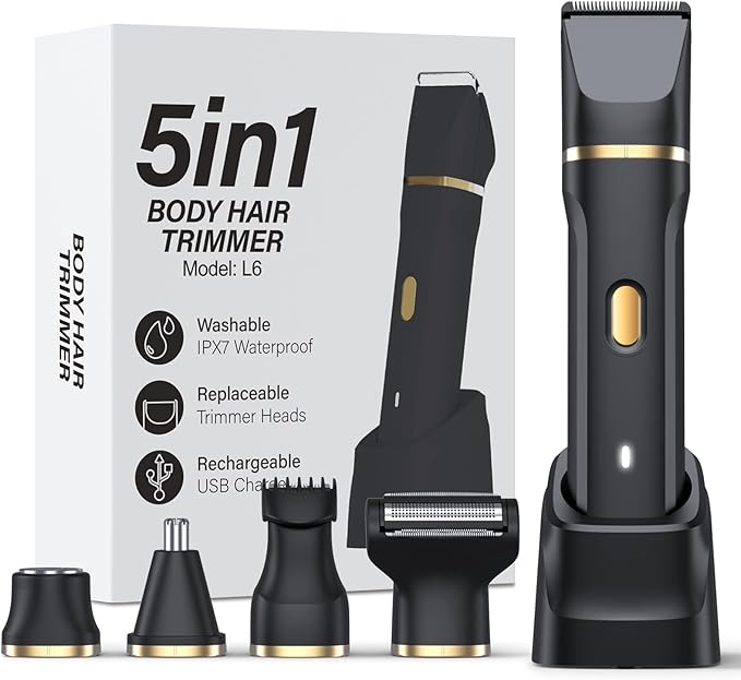 HOHOLE 5-in-1 Bikini Trimmer for Women, IPX7 Waterproof Electric Razors Shaver, Cordless Body Hair Trimmer, Facial & Pubic Hair Removal, Ceramic Blade (Black)