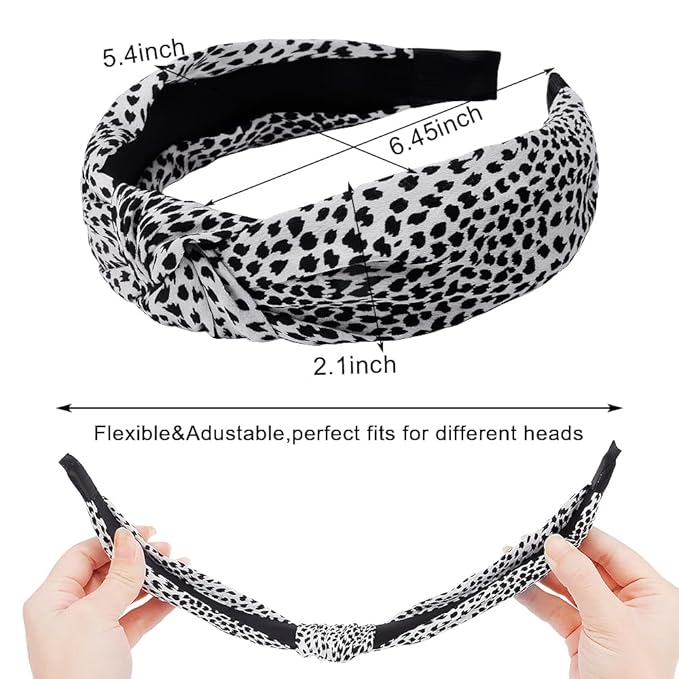 AHONEY 5 Pack Black Knotted Headbands for Women Wide Headbands for Women's Hair Top Knot Non Slip Cute Hair Accessories Leopard Print Diademas Para Mujer (Black)