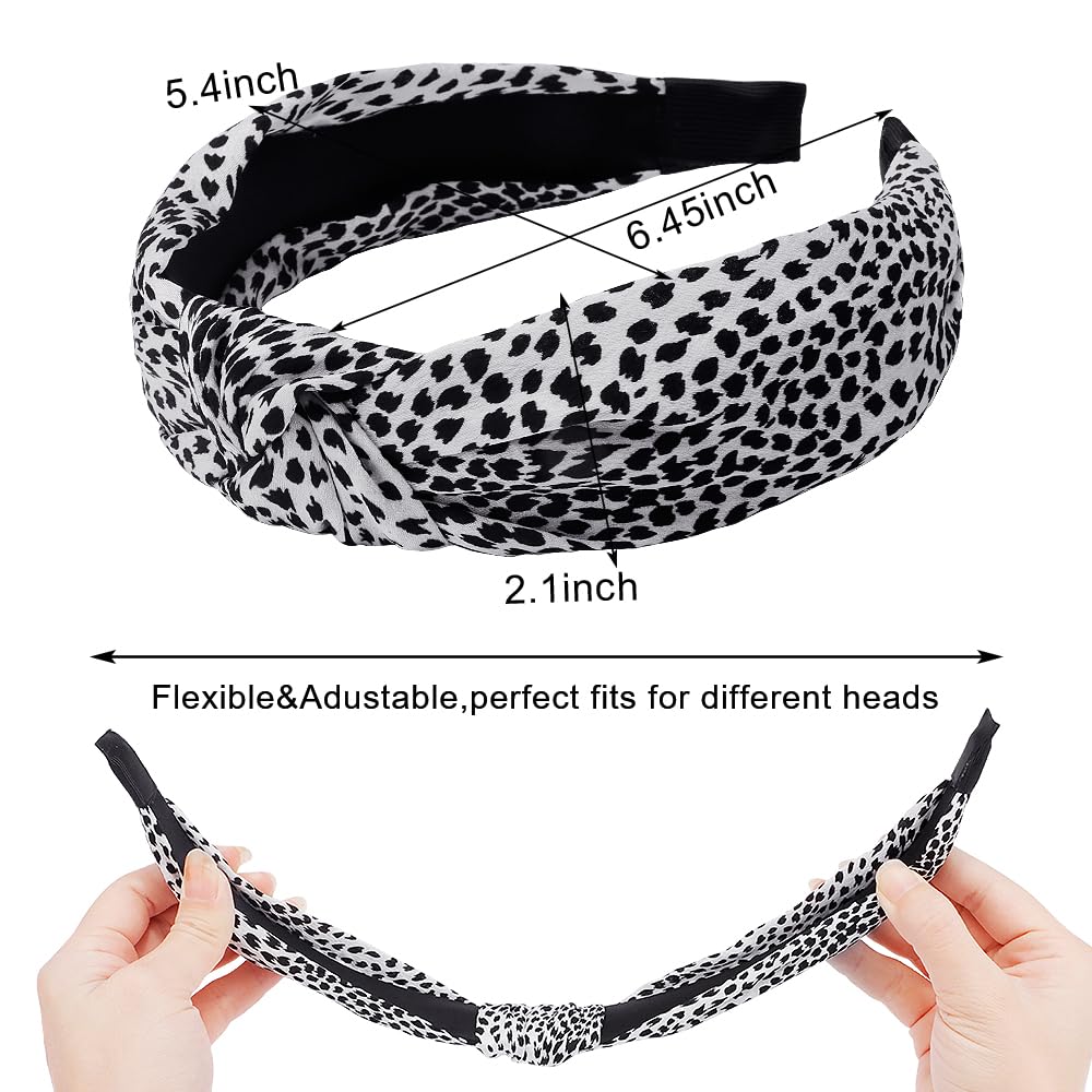 AHONEY 5 Pack Black Knotted Headbands for Women Wide Headbands for Women's Hair Top Knot Non Slip Cute Hair Accessories Leopard Print Diademas Para Mujer (Black)