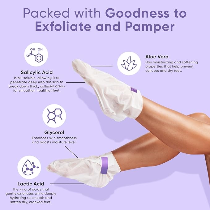 Foot Peel Mask - Foot Mask for Baby Soft Skin - Remove Dead Skin, Dry, Cracked Feet & Callus, Foot Spa, Made with Aloe Vera Extract for Women and Men (2 Pair (Pack of 1), Lavender)