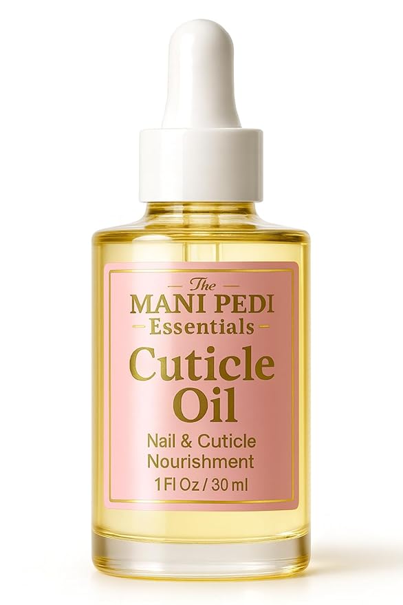 The Mani Pedi Essentials Nourishing Cuticle Oil enriched with Jojoba Oil, Vitamin E & Sweet Almond Oil. Manicurist's Choice for Healthy, Nourished Nails & Cuticles – 1 Fl Oz