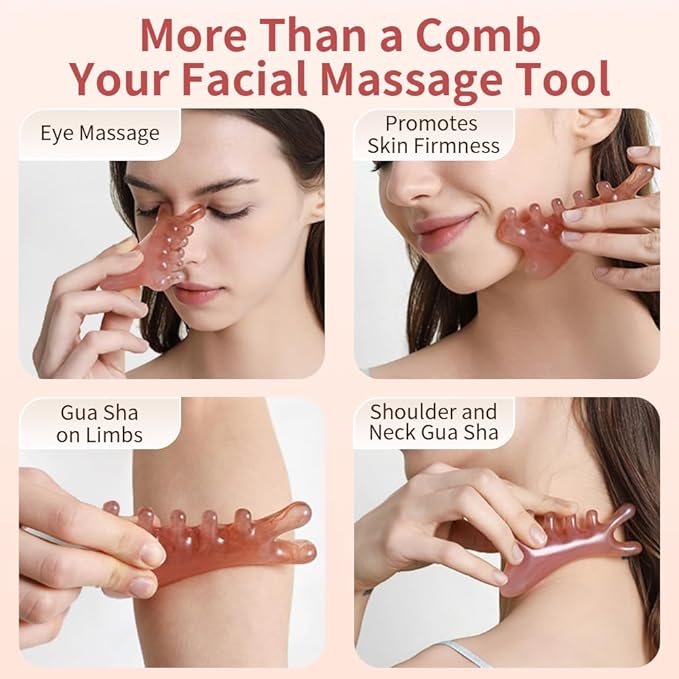 TAIHI Gua Sha Massage Comb, 4-in-1 Scalp Massager Facial Tool for Neck, Body, Lymphatic Drainage, Tension Relief, Gifts for Women and Men (Pink)