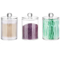 DAPOWER 3 Pack Qtip Holder Storage Canister for Cotton Ball, Cotton Swab, Pads, Floss; 10-Ounce Clear Plastic Apothecary Jar with Lid, Bathroom Makeup Organizer (3)