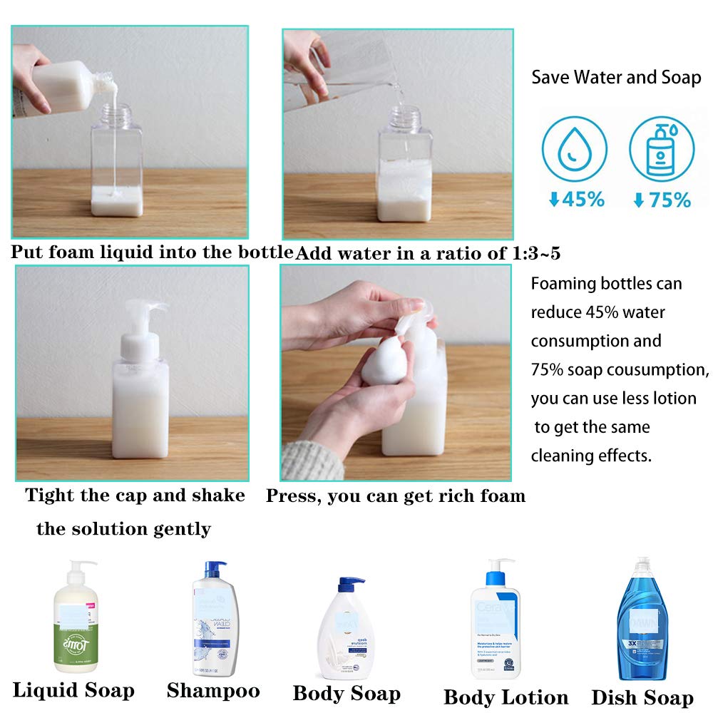 2 Pack Foaming Soap Dispenser, 15 Oz Refillable Plastic Pump, Clear