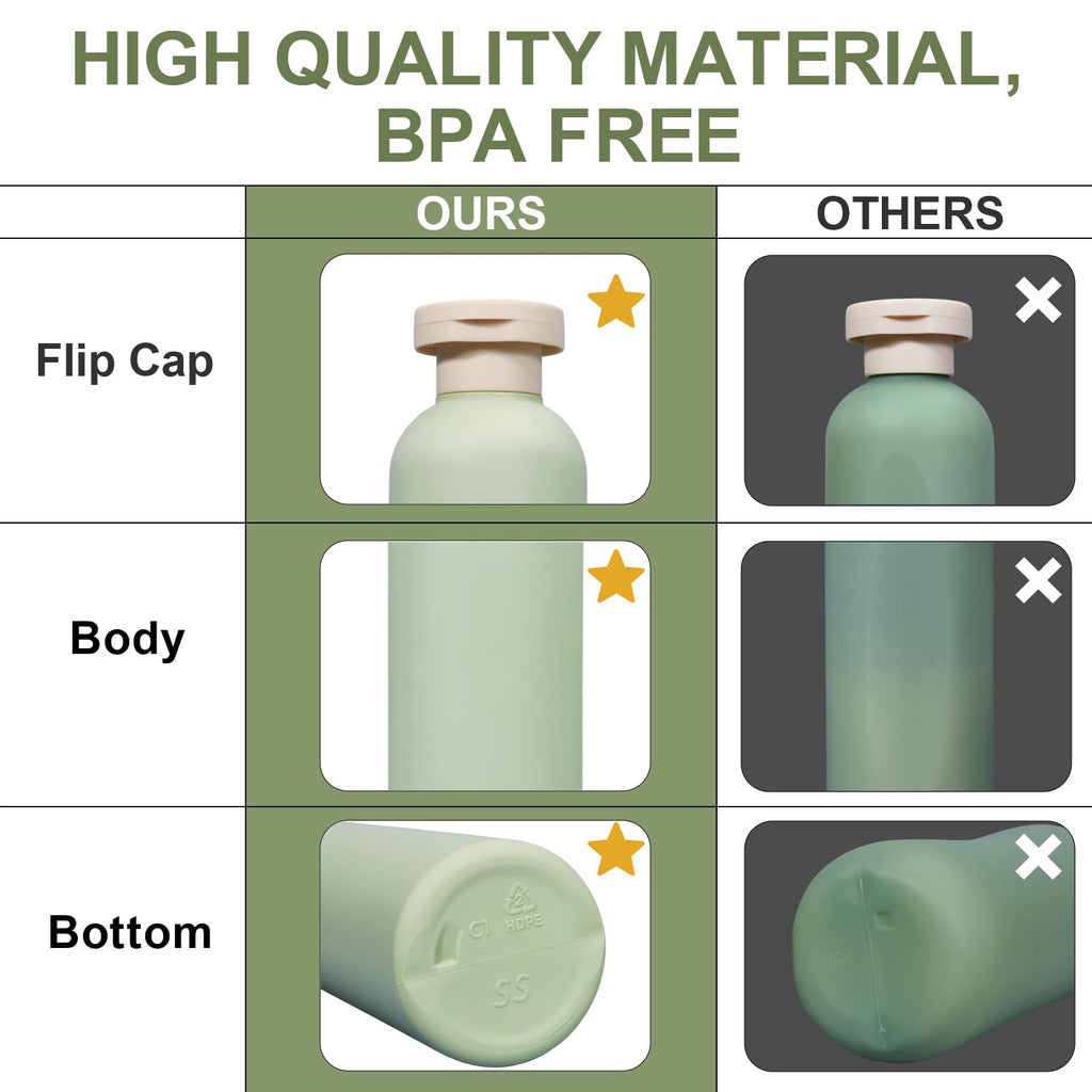 ASEVAT 13.5oz 4Pcs Green Plastic Refillable Travel Shampoo and Conditioner Bottles Plastic Refillable Travel Shampoo Bottles with Flip Cap Shampoo and Conditioner Dispenser