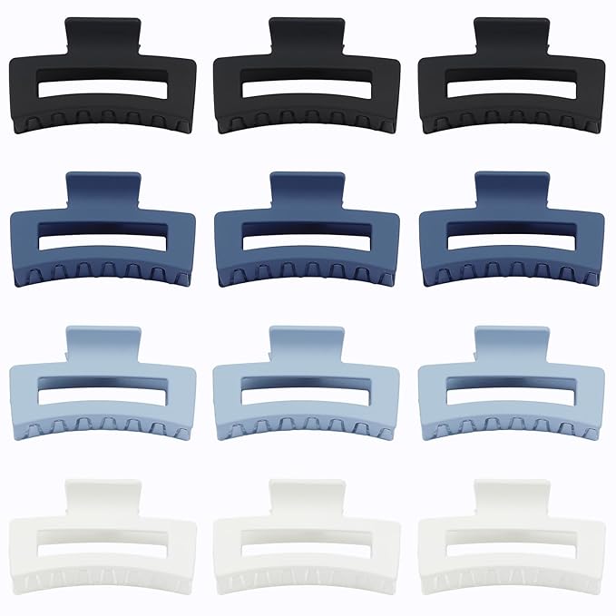 Sisiaipu 12 Pcs Medium Hair Clips, 3.5 Inch Square Claw Clips for Thick and Thin Hair - Blue