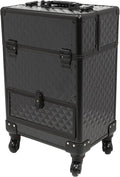 GUEYYSAN Rolling Makeup Case, Nail Storage Box with Wheels Portable Makeup Trolley for Beauty Studio Hairdressers Nail Technician (Black)