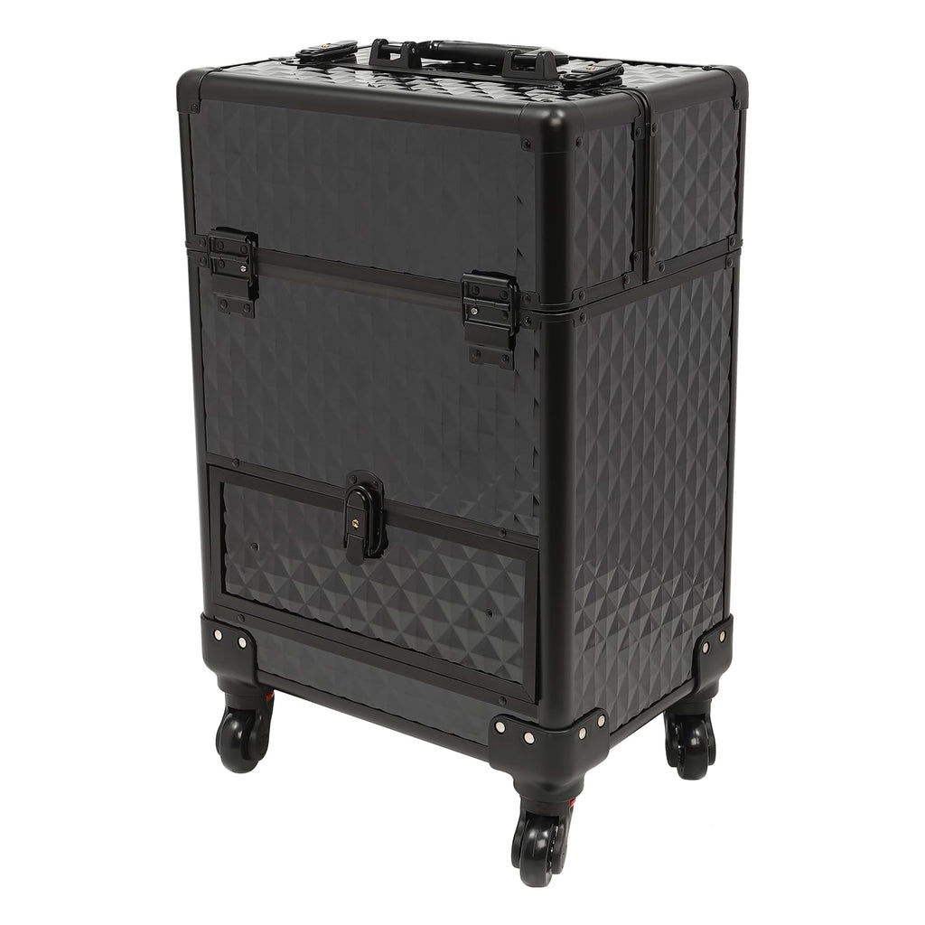 GUEYYSAN Rolling Makeup Case, Nail Storage Box with Wheels Portable Makeup Trolley for Beauty Studio Hairdressers Nail Technician (Black)