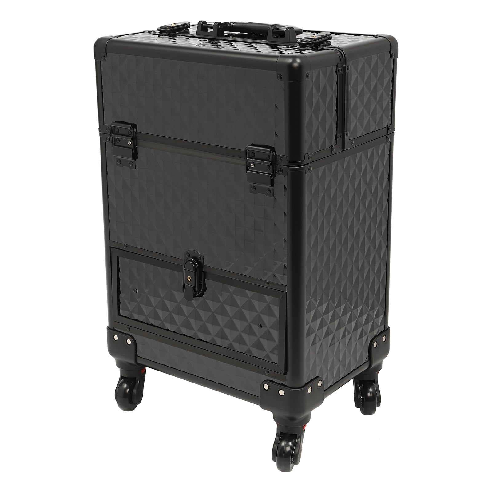 GUEYYSAN Rolling Makeup Case, Nail Storage Box with Wheels Portable Makeup Trolley for Beauty Studio Hairdressers Nail Technician (Black)