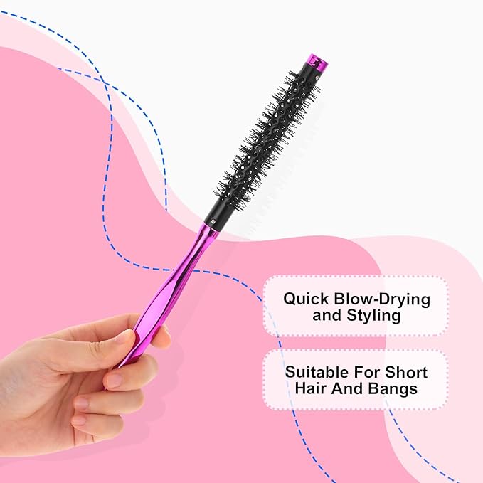Small 1 Inch Mini Quiff Roller Brush for Blow Drying, Portable Curling Brush With Smooth Handle and Nylon Bristles for Styling Short Hair