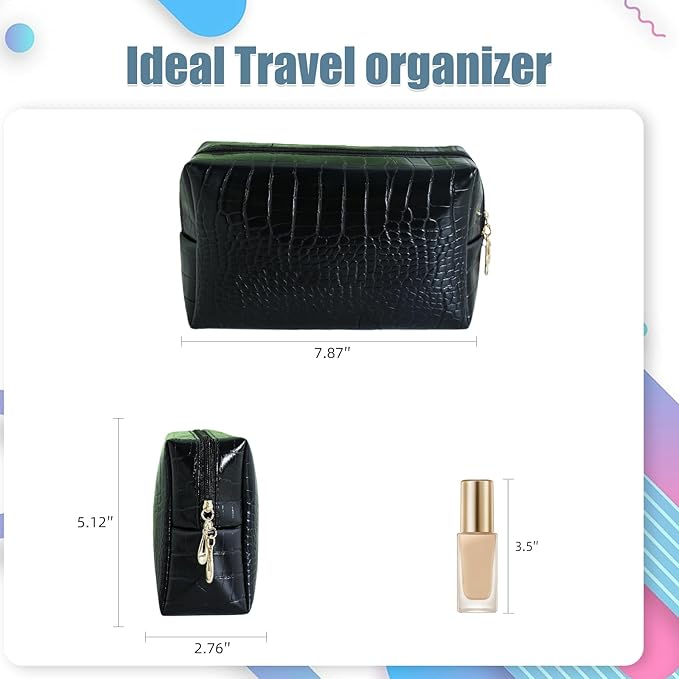 YUDEYG Makeup Bag for Purse, Compact Toiletry Pouch, Crocodile-Embossed Cosmetic Travel Bag, Small Makeup Pouch, Unisex Toiletry Travel Bag