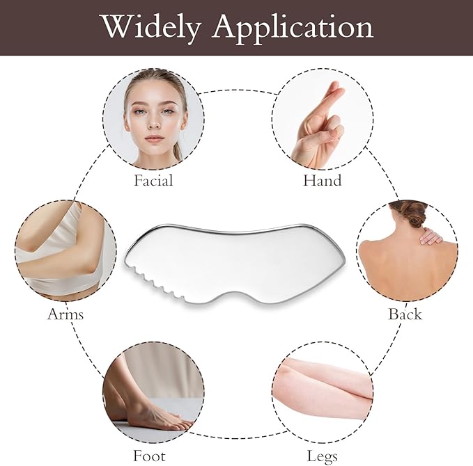 TANGZHIFEIYUE Guasha Tool for Face, Stainless Steel Metal Gua Sha Facial Tools for Body Lymphatic Drainage Massager Sculpting Skin Care (Bag 1, Count, 1)