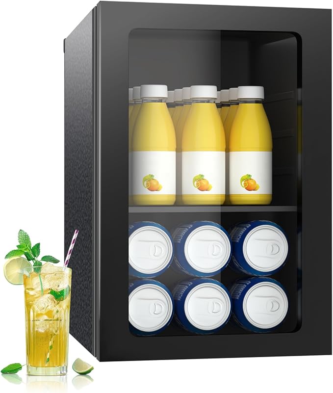 DOGHLY Beverage Refrigerator Cooler, 0.9 Cu.ft Mini Fridge Holds 24 Cans, Solid Door, Manual Temperature Control (at the Back), Quiet Compact Drink Fridge for Soda, Beer, Wine, Office, Dorm, Bar