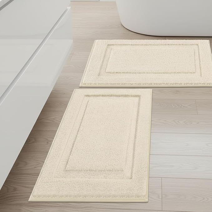 SHACOS Super Soft Bathroom Rugs Set of 2 Pieces 20x32 + 16x24 inch Microfiber Bath Mats Non Slip Washable Quick Dry Bath Rugs for Bathroom Shower Tub, Light Beige
