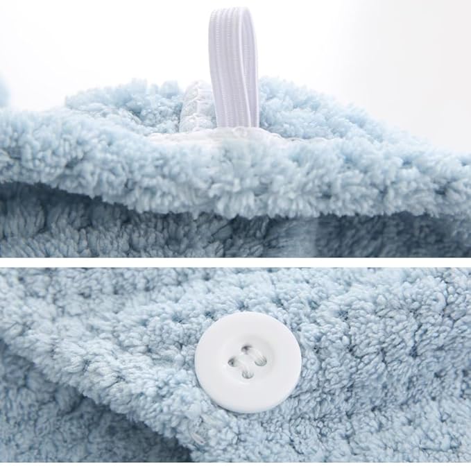 M-bestl 2 Pack Absorbent Microfiber Hair Towel Wrap,Anti-frizz Hair Drying Towel with Button to Dry Hair Quickly,25.6X9.8 inch (Gray&Blue)
