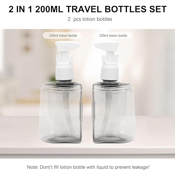 Skycase Travel Bottles - Leak Proof Refillable Tsa Approved Travel Size Toiletries, 2 in 1 Liquid Bottles Containers with Labels and Funnel Airplane Accessories Kits for Lotion Liquid (Blue)