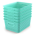 WYT 6-Pack Plastic Small Shelf Storage Weave Baskets Organizing for Cabinets and Pantries, Sky Blue
