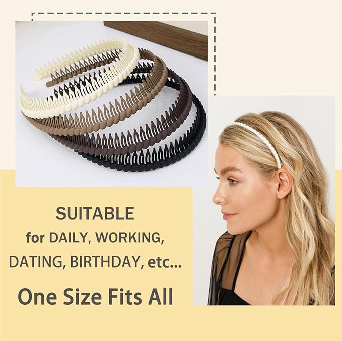 Headbands with Teeth for Women Non Slip, Plastic Comb Headband with Teeth, Head Bands for Women's Hair, Comfortable Hairbands Hair Accessories for Women Girls