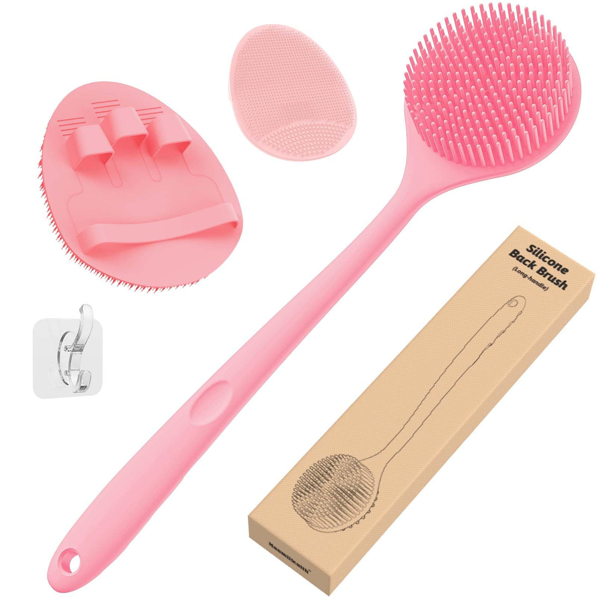 Manmihealth Silicone Back Scrubber & Shower Brush Set Thin Bristles