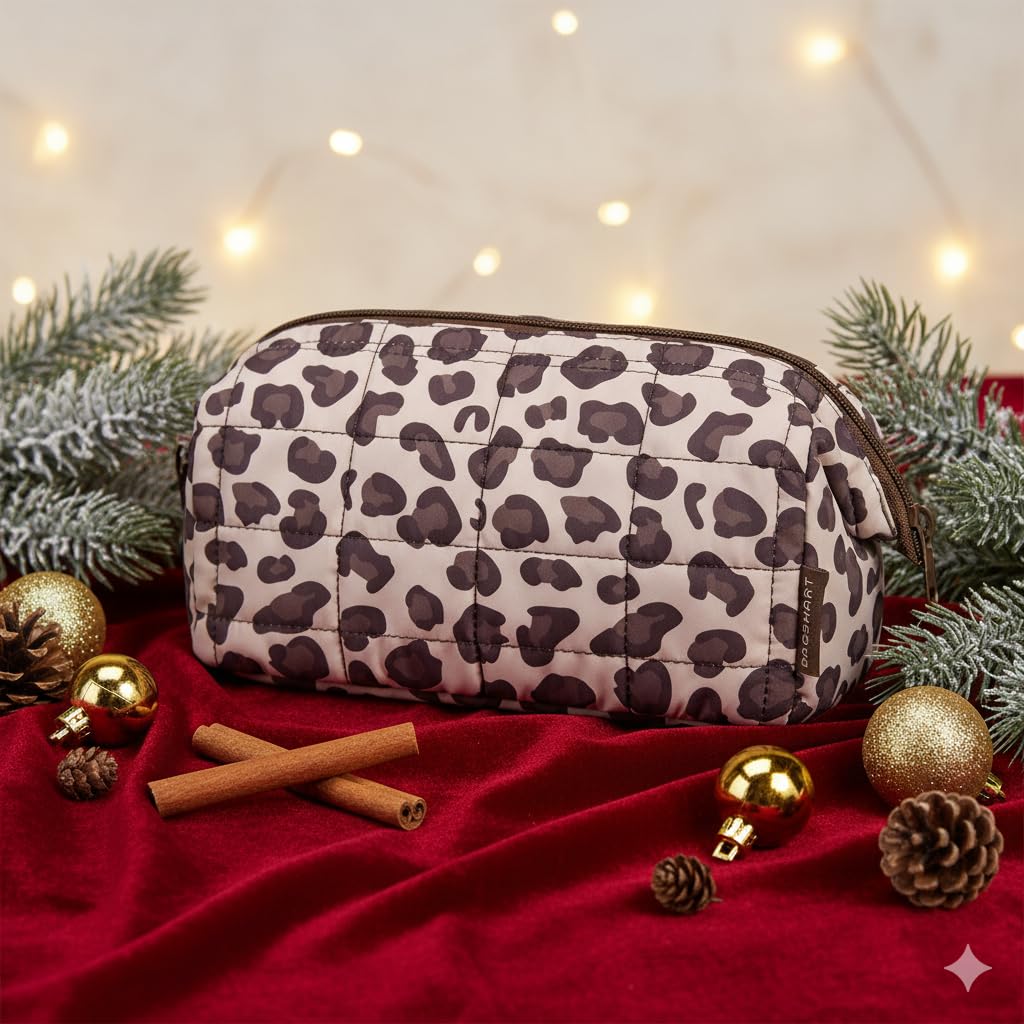 BAGSMART Makeup Bag Travel Toiletry Bag, Wide-open Zipper Pouch, Leopard