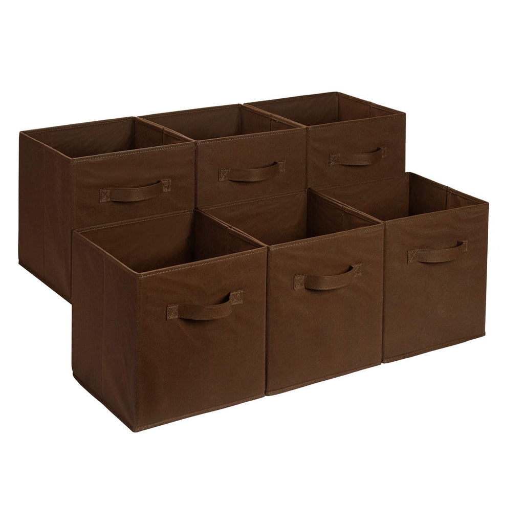 Amazon Basics Collapsible Fabric Storage Bins with Handles, Cube Organizer for Home Organization, 13" x 13" x 13", Brown, 6-Pack