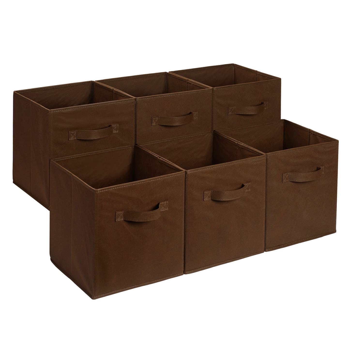 Amazon Basics Collapsible Fabric Storage Bins with Handles, Cube Organizer for Home Organization, 13" x 13" x 13", Brown, 6-Pack