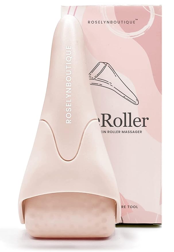ROSELYNBOUTIQUE Ice Roller for Face & Gua Sha Facial Tools - Wrinkles Fine Lines Puffiness Massager Facial Skin Care Tools - Self Care Gifts for Men Women (Beige)