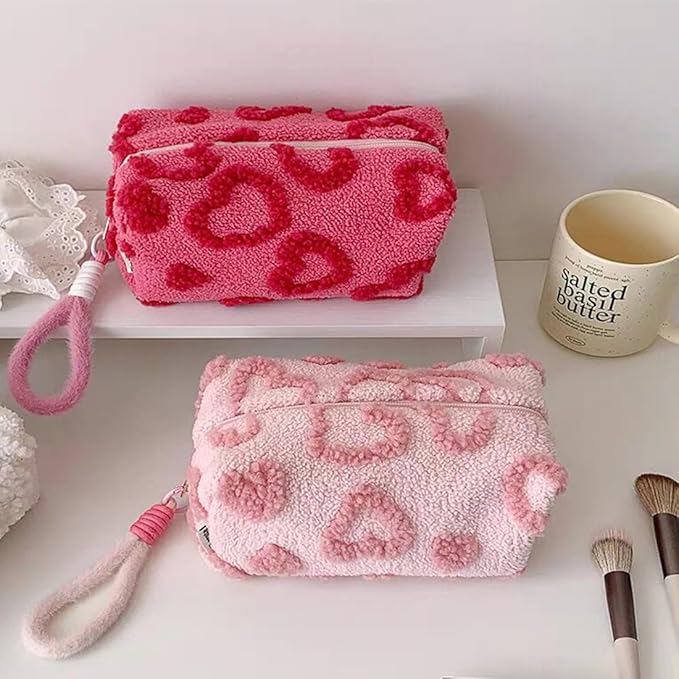 SxoSyo Plush Makeup Bags, Cosmetic Cases, Pink Heart