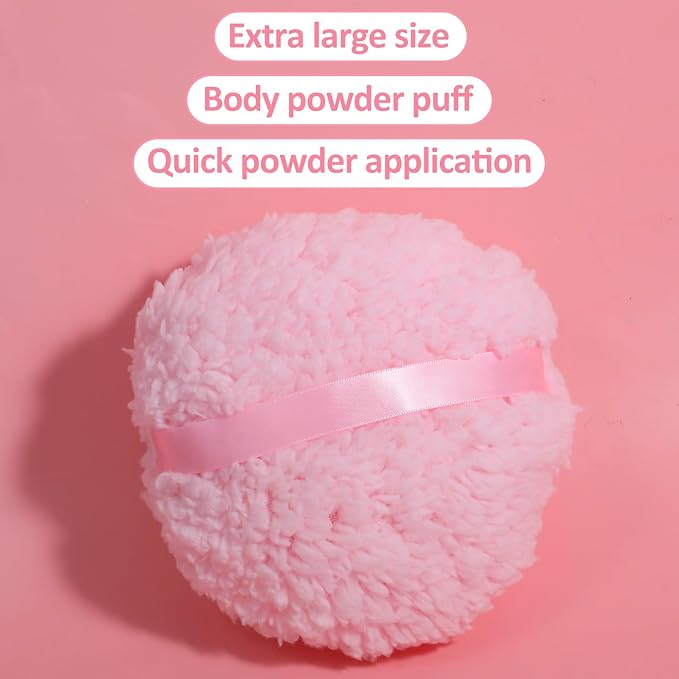 Body Puff, 6 "x 3" Extra Large Ultra Soft Fluffy Sponge Plush Big Powder Applicator Pink Washable Reusable Durable Round Face Body Makeup Puff for Women (Pink)