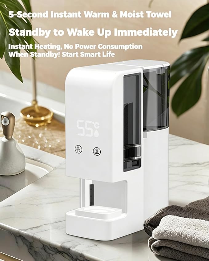 Fully Automatic Smart Hot Towel Dispenser, 60/120/180 PCS Towel Refills Options, Upgraded Smart Hot Facial Towel Warmer for Bathroom,131°F Constant Temperature,5-Second Warming (White B (20 towels)*1)